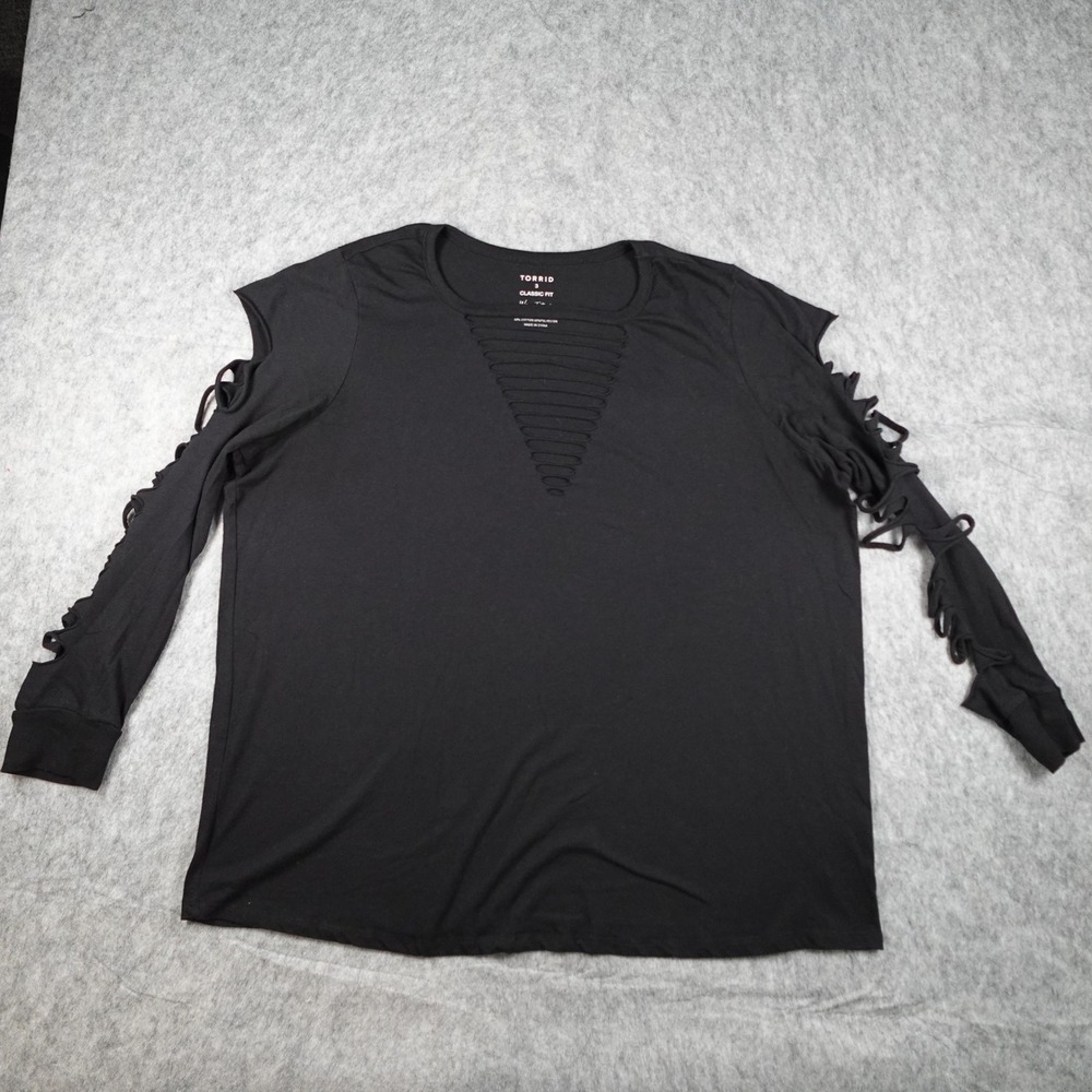 Torrid Top Women 3X Black Lattice Cutout VNeck Long Sleeve Classic Cold Shoulder